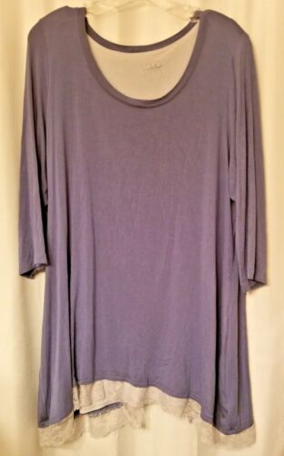 LOGO Lori Goldstein Top Spitzendesign blau 3/4 Arm Boutique schick bequem Gr. 1X