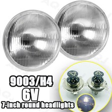 7 Stock Glass Lens Metal Headlight 6v 6-volt 6k Led H4 Light Bulb Headlamp Pair 7 Stock Glass Lens Metal Headlight 6v 6-volt 6k Led H4 Light Bulb Headlamp Pair