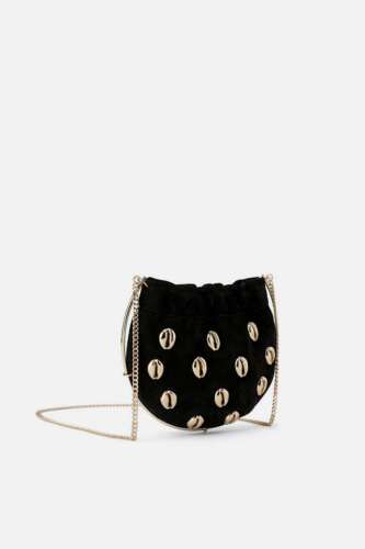 ZARA LEATHER MINI CROSSBODY BAG WITH SHELLS BLACK NEW - Picture 4 of 6