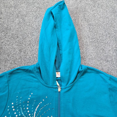Quacker Factory Sweater Women XL Green Sequin Hoodie Knit Full Zip Casual Party - Picture 2 of 11