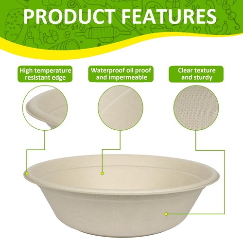 Paper Bowls 100% Compostable Disposable Soup/salad Bowls 32 Oz 50 Pack Pfasfree - Picture 2 of 7