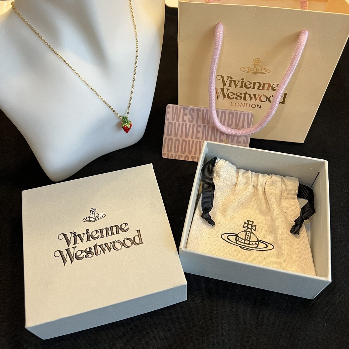 Vivienne Westwood Nana Strawberry Necklace Gold Tone New