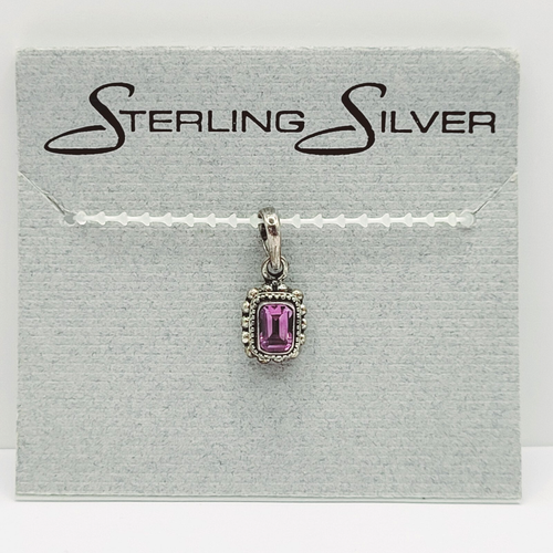 Dainty Purple Clear Sparkling Faceted Stone Sterling Silver Pendant Unused - Picture 3 of 16