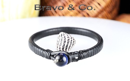 3B-337 Handmade Armband Kangaroo Leather Blue Tigers Eye Wristband Men Bracelet - Picture 9 of 9