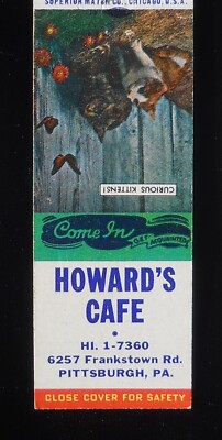 1950s Howards Cafe 6257 Frankstown Rd. Pittsburgh PA Allegheny Co Matchbook
