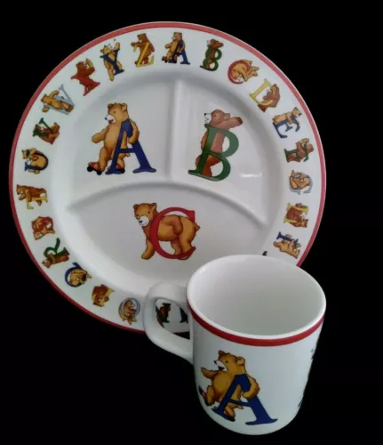Tiffany Co. Alphabet Bears Porcelain Child's Set Mug Plate 1994 Japan