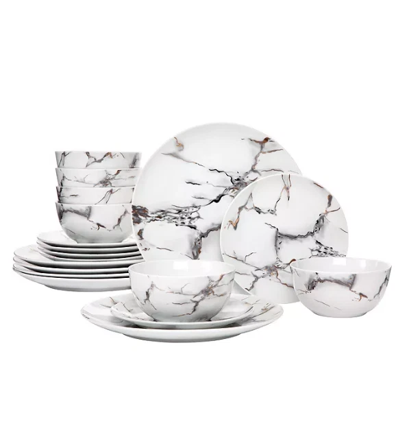 Godinger Rayo 16 piezas Juego de cuencos y platos de diseño de mármol blanco H1633 Foto 2 de 4