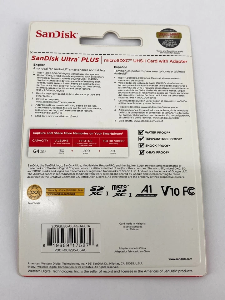 (8) SanDisk Ultra PLUS microSDXC UHS-1 Card with Adapter 64GB Speed 130 MB/s - Image 2 of 3