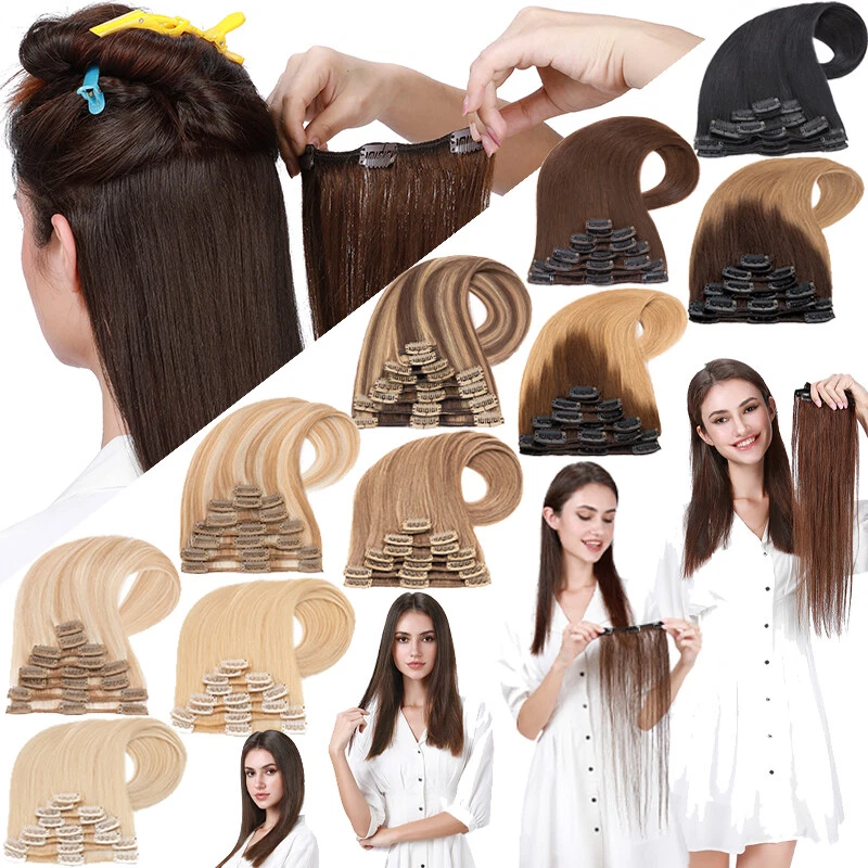 真人发夹 100% Remy 头发全头 8 件深棕色 — 第 2/4 张图片