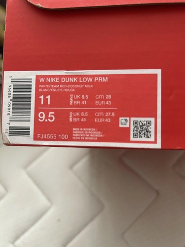 Nike Dunk Low White/Red) Retro UK Size 8.5 Never Been Worn - Picture 6 of 6