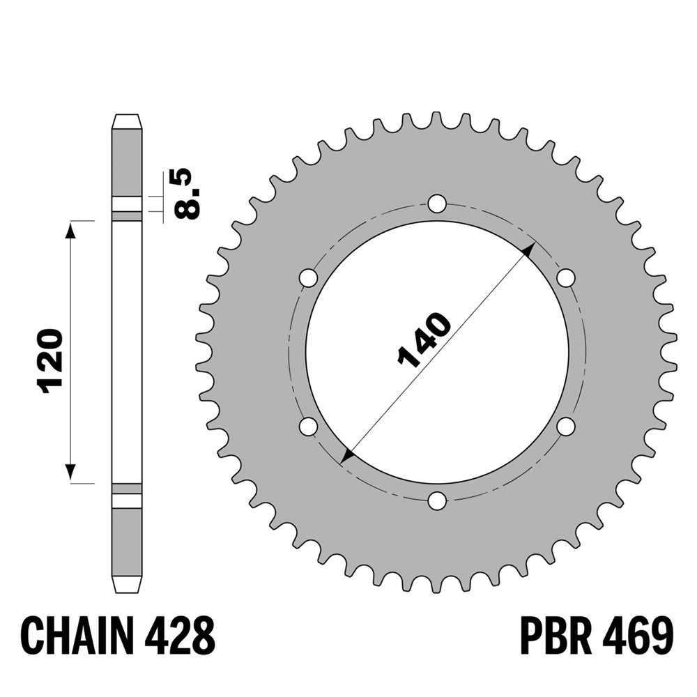 Pignon arriere 44 dents PBR pas 428 piece transmission Kawasaki KE 175