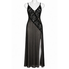 Black Lace Slip Dress Maxi Nightgown Vintage Lingerie Fredericks Hollywood Large