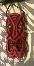 Original Design Tiki necklace from Tiki King, "Lucky" in red with crystal eyes
