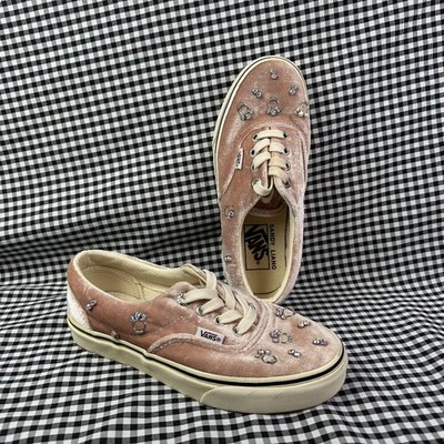 Vans x Sandy Liang Pink Velvet Rhinestone Era Sneakers Wmns Sz 6 Pierced Crystal