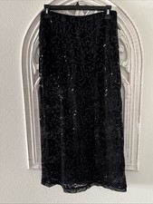 NEW-Wild Fable Sequin Black Lace Midi Skirt Size Small