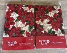 2 Vintage New Old Stock Vinyl Holiday Christmas Table Cloth 70”x52” Flannel Back
