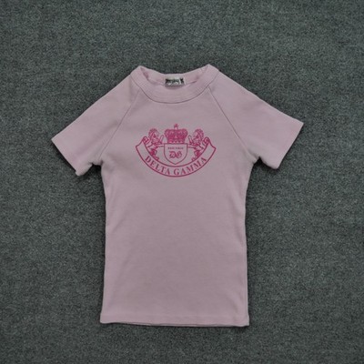 Vintage Delta Gamma Shirt Womens Medium Pink Ribbed Crest Sorority Y2K