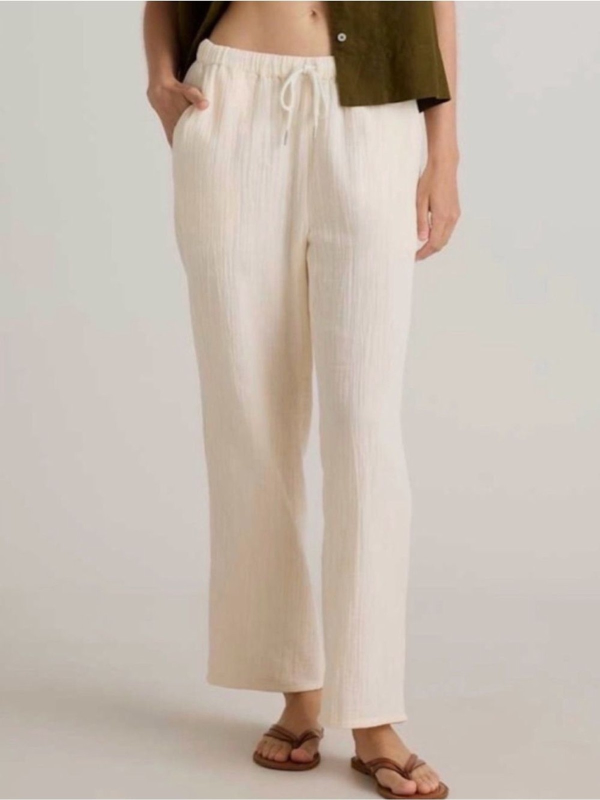 NEW Quince 100% Organic Cotton Gauze Pants Straight Leg Vintage Cream XL