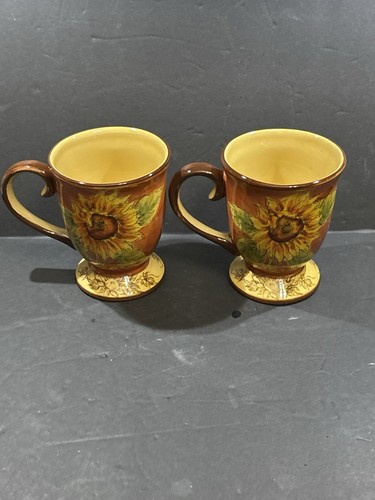 Maxcera orange Sonnenblumen Standbecher - Paar - handbemalt - Herbstdeko