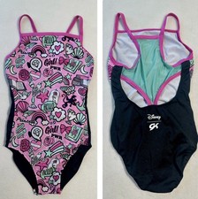 Disney GK Gymnastics Leotard PRINCESS GIRL POWER Tank PINK Mesh Back SIZE: AXS