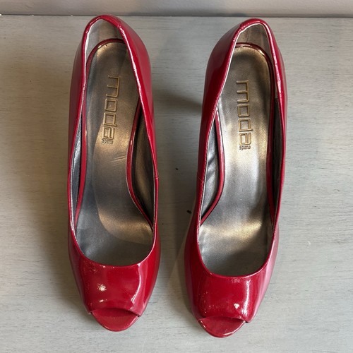 Moda Spana Cherry Red Peep Toe Pumps Heels Pumps Stilettos 8.5 Classic Party - Picture 4 of 15