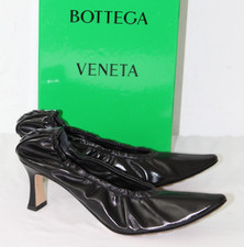 Bottega Veneta Scrunch Knife Pumps Kitten Heels Black Leather 40 1150