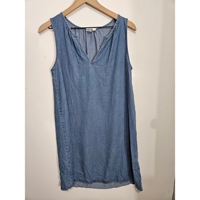 Gap Blue Lyocell Denim Sleeveless V-Neck Shift Mini Dress Womens Medium