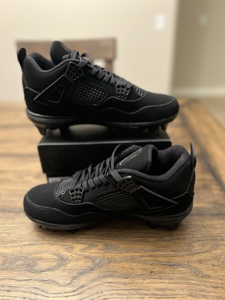 Custom Air Jordan 4 Black Cat Football Cleats Mens Size 9.5 