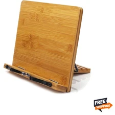 Bamboo Book Stand, Adjustable Book Holder Tray and Page Paper Clips-Cookbook ...