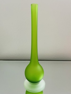 Antique / Vintage Frosted Green Carlo Moretti Satinato Glass Pencil Neck Vase