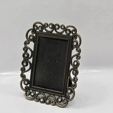 VTG Shabby Chic Ornate Small 3"x 2" Metal & Glass Rhinestone Picture Frame