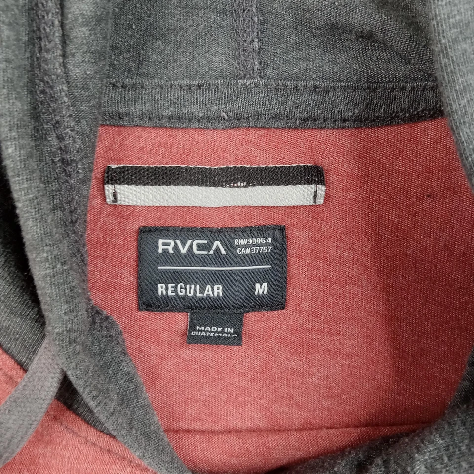 Sudadera con Capucha RVCA Para Hombres Mediana Roja Gris Raglán Manga Larga Ligera Pullover Logo VA Foto 2 de 4