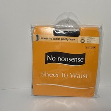 No Nonsense Sheer to Waist Pantyhose Q Off Black Nylon Sheer Toe Made in USA