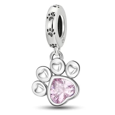 Pink Paw Print 925 Sterling Silver Charm for Bracelet