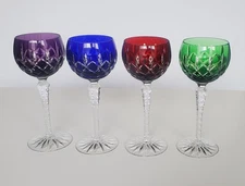 Set of 4 Ajka Arabella Cut to Clear Crystal Hock Wine Goblets 8 1/4"