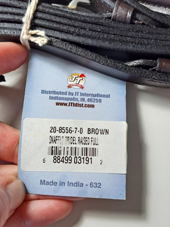 Tough-1 Snaffle Bridle Raised Full Size Leather Brown Equestrian Tack NEW Tags - Image 2 of 4