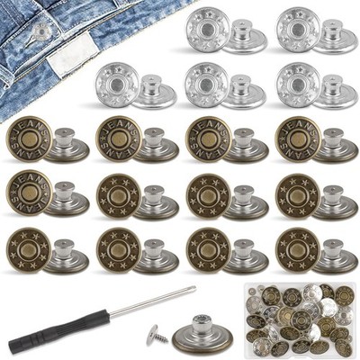 24 Stück Hosen Ersatz Knöpfe, 3 Stile Ø 20mm Verstellbare Jeansknöpfe mit Schrau