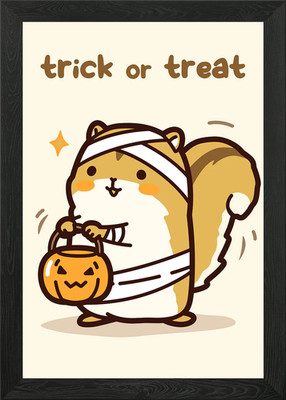 Cute Halloween Squirrel Mummy Illus Framed Wall Art Poster Canvas Print Picture