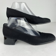 VTG Stuart Weitzman Womens 8B Black Block Patent Leather Heel Satin Pump Slip On