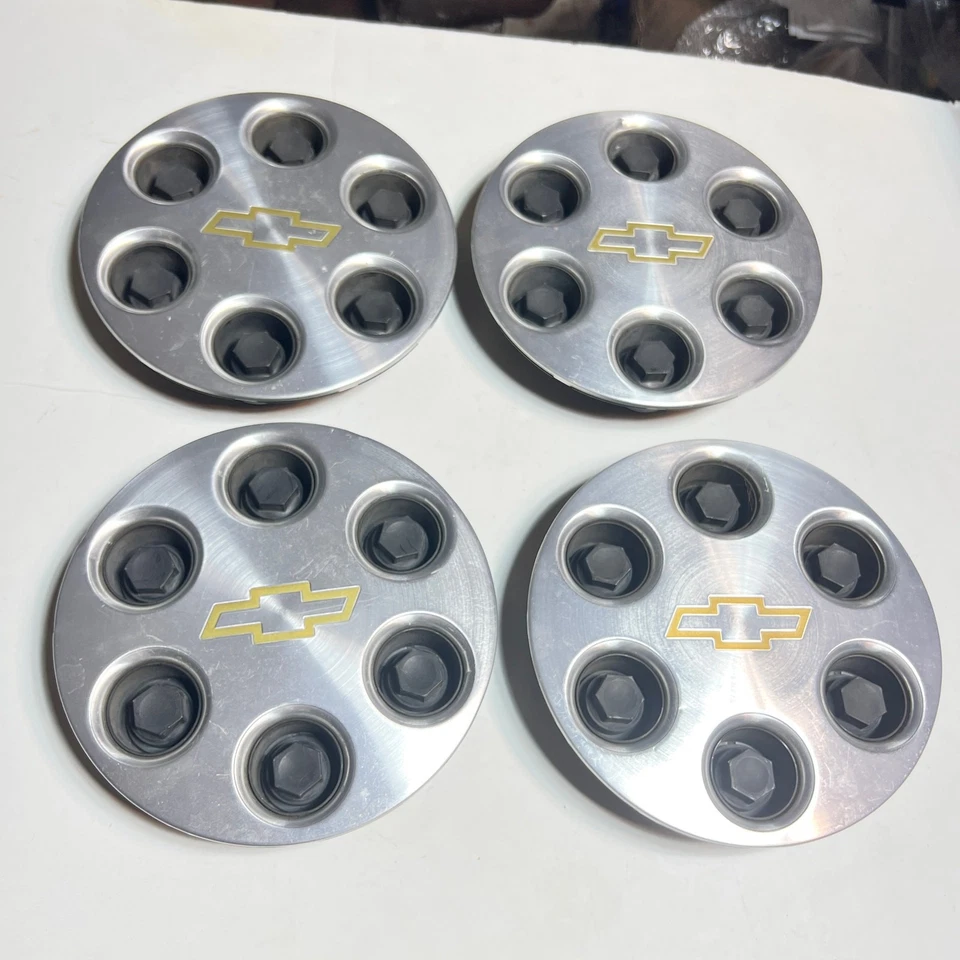 Juego de 4 tapas centrales de rueda Chevy de 8 pulgadas OEM 6-Lug Bowtie 15004143 Silverado Tahoe Foto 2 de 4
