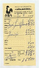 Restaurante Arameiro Guest Receipt Lisbon Portugal 1964 Rooster