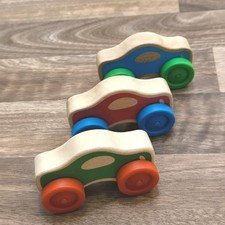 Melissa & Doug Set Of Three Wooden Toy Cars Push Along Vehicles