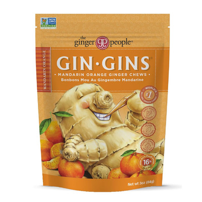 Gin Gins Mandarin Orange Ginger Chews, Natural Ginger Candy, 3 Oz Bag