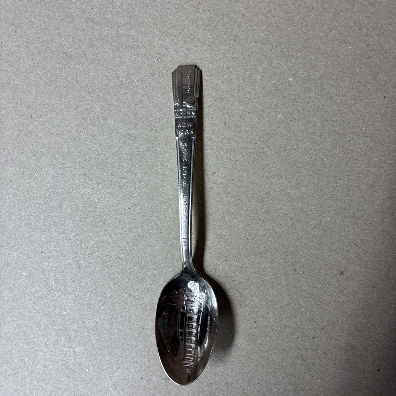 1939 World Fair Teaspoon Railroad Building Souvenir New York Wm. Rogers