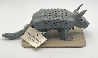 Vtg 2000 Handcrafted Egg Carton Sculpture Armadillo by Ivan W. Reece Folk Art AZ