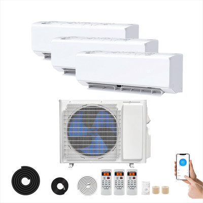 9000 12000 BTU Tri Zone Mini Split Air Conditioner Ductless 208-230V Ductless