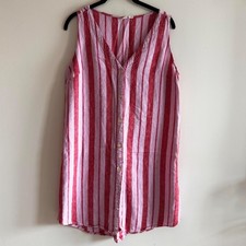GAP Sleeveless Linen Blend Stripe Button Front Dress Women’s Medium Red Pink