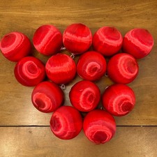 14 Vintage Satin Silk Thread 2" Ball Christmas Ornaments Red Round MCM