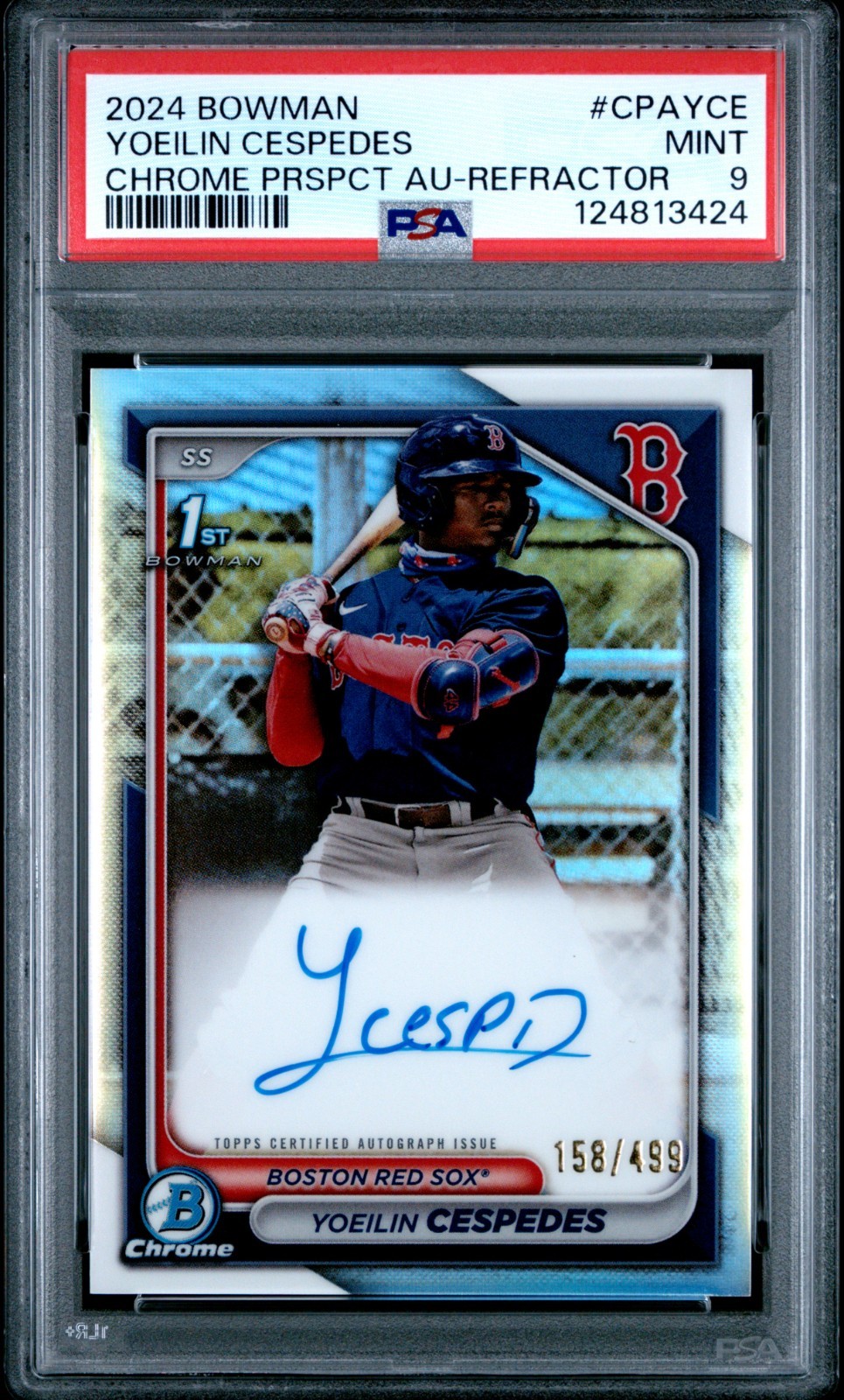 Yoeilin Cespedes 2024 Bowman Chrome 1st Refractor Auto /499 PSA 9 Red Sox