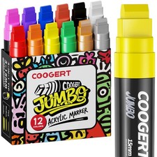 12 Vibrant Colors Jumbo Poster Markers, 15MM Thick Permanent Acrylic Graffiti...